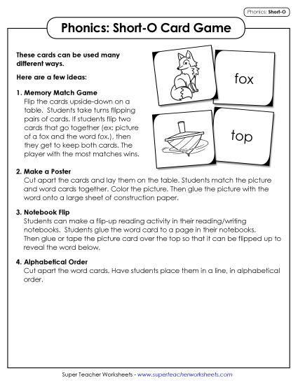 Games & Learning Centers - Picture-Word Match Game (Short O)