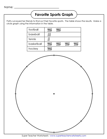Pie Graphs: Basic (Fractions, No Percents) - Pie Graph: Sports Pie Graphs: Basic (Fractions, No Percents) - Pie Graph: Sports