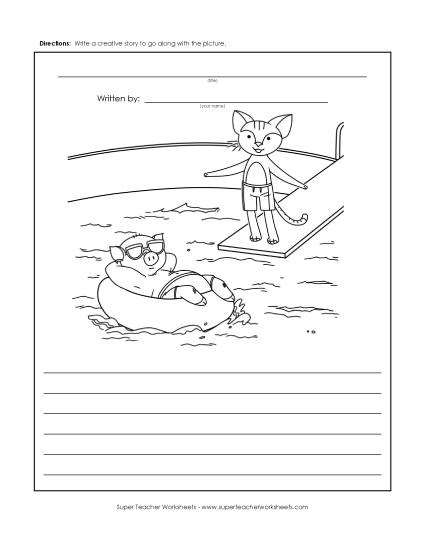 Story Pictures - Pig & Cat in the Pool Story Pictures - Pig & Cat in the Pool