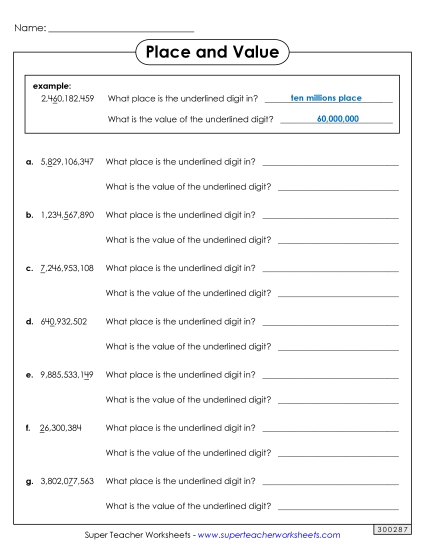 Place Value - Place and Value Worksheet Place Value - Place and Value Worksheet