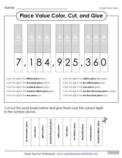Place Value - Place Value Color, Cut, and Paste Activity (10 digits) Place Value - Place Value Color, Cut, and Paste Activity (10 digits)