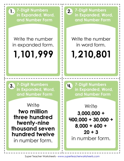 Place Value: Converting 7-Digit Numbers Expanded, Word, and Number Form Place Value: Converting 7-Digit Numbers Expanded, Word, and Number Form