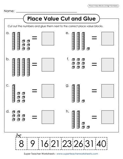 Place Value - Place Value Cut and Glue (2-Digit)