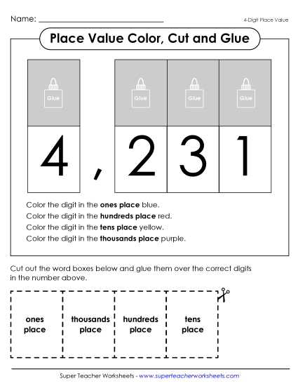 Place Value - Place Value Cut & Glue (4-Digits)