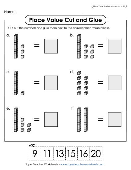Counting Up to 20 - Place Value Cut and Glue (Numbers Up to 20)
