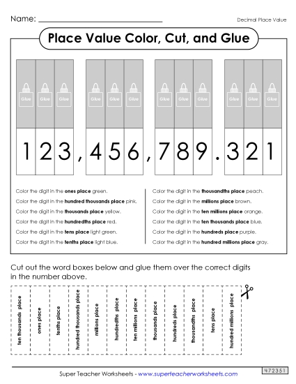 Place Value Cut & Glue (Thousandths)