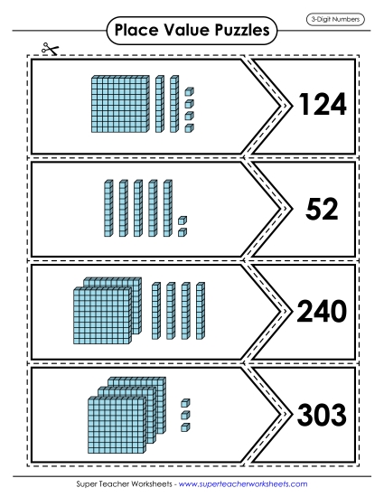Place Value - Place Value Puzzle Match (3-Digit) 