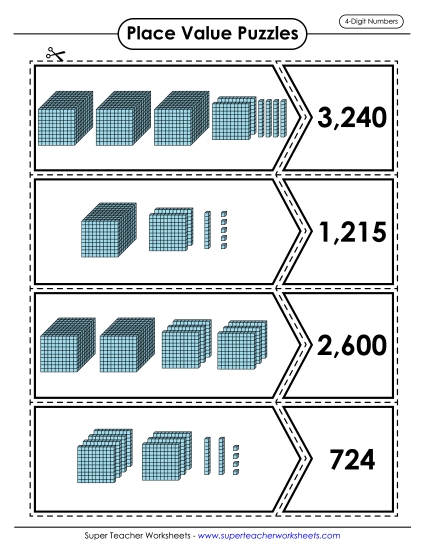 Place Value - Place Value Puzzle Match (4-Digit) 