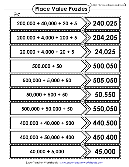 Place Value - Place Value Puzzle Match (6-Digit) Place Value - Place Value Puzzle Match (6-Digit)