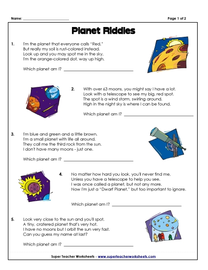 Worksheets (Level: Intermediate) - Planet Riddles