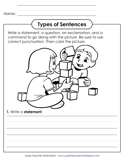 Sentence-Writing Prompts - Play Time Picture Prompt (Printable PDF Worksheet)