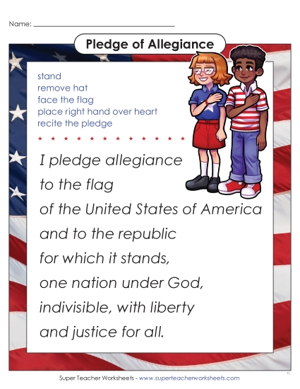 American Flag - Pledge of Allegiance (Printable PDF Worksheet)