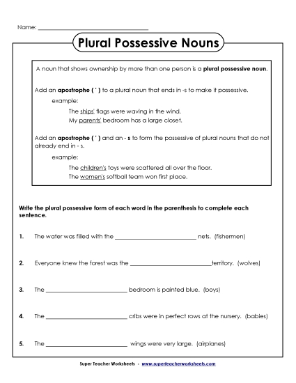 Plural Possessive Only - Plural Possessive Sentences