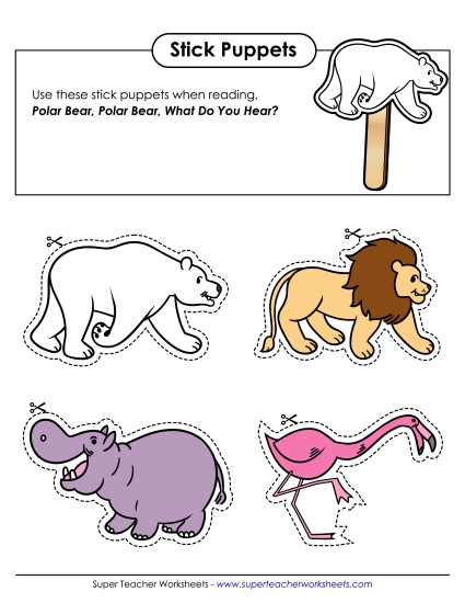 Cut-and-Paste Activities - Polar Bear Stick Puppets