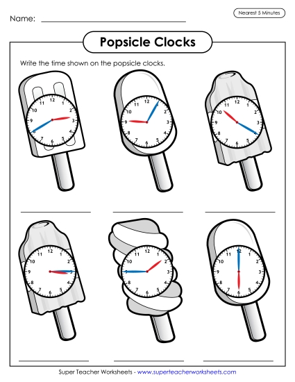 More Summer Math - Popsicle Clocks - Nearest 5 Minutes