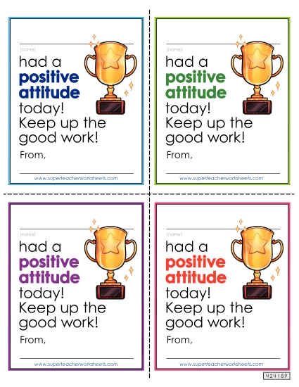 Notes to Students - Positive Attitude Note
