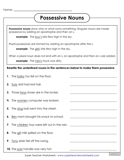 Singular Possessive Only (Basic) - Possessive Noun Review
