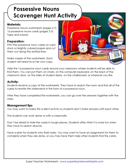 Singular Possessive Only (Basic) - Possessive Noun Scavenger Hunt Singular Possessive Only (Basic) - Possessive Noun Scavenger Hunt
