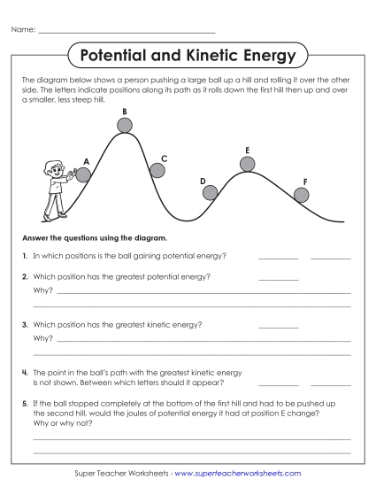 Potential & Kinetic Energy - Potential and Kinetic Energy Diagram with Questions (Printable PDF Worksheet)