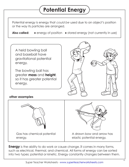 Potential & Kinetic Energy - Potential Energy Anchor Chart (Printable PDF Worksheet)