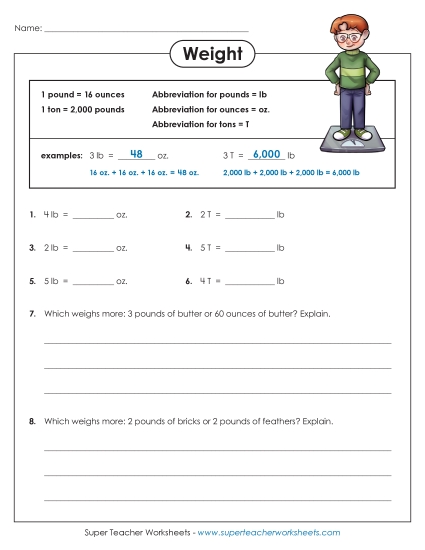 Worksheets - Pounds, Ounces, Tons (Easy)