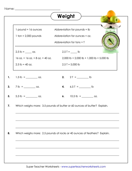 Worksheets - Pounds, Ounces, Tons (Harder)