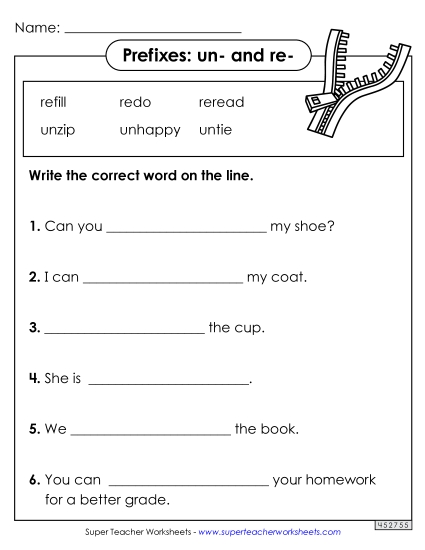 Prefixes - Prefixes Fill in the Blank (un- and re-)