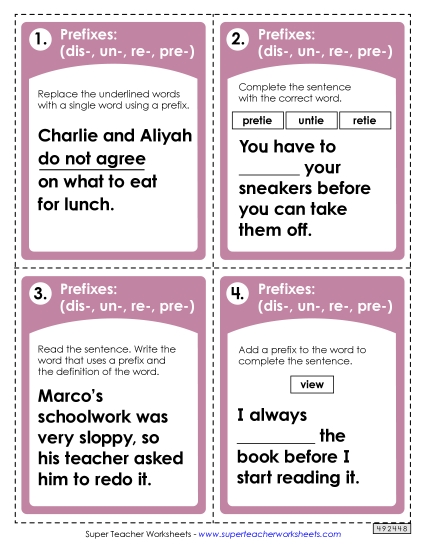 Task Cards - Prefixes Task Cards (dis-, un-, re-, pre-) Task Cards - Prefixes Task Cards (dis-, un-, re-, pre-)