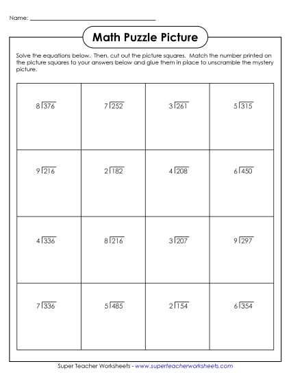 Presidents' Day Math - Presidents Math Puzzle - Division