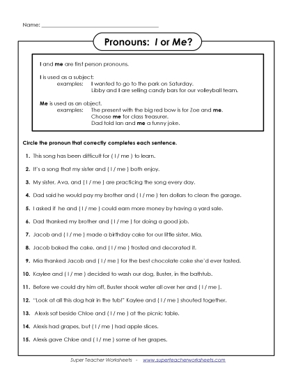 Pronouns <i>I</i> and <i>Me</i> - Pronouns: I and Me (Intermediate)
