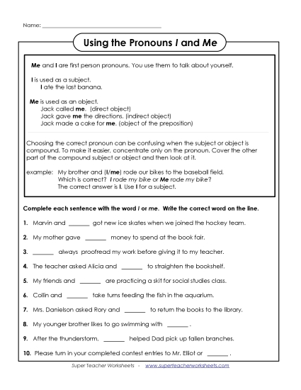 Pronouns <i>I</i> and <i>Me</i> - Pronouns: I and Me (Intermediate)