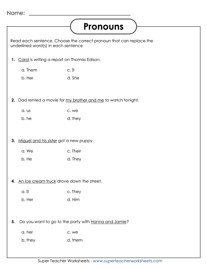 Basic Pronouns - Pronouns: Multiple Choice