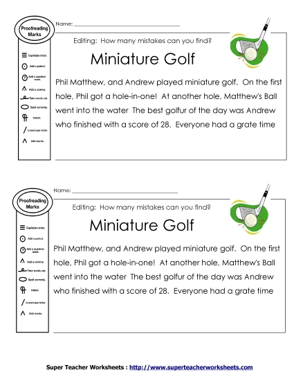Editing Passages - Proofreading: Miniature Golf