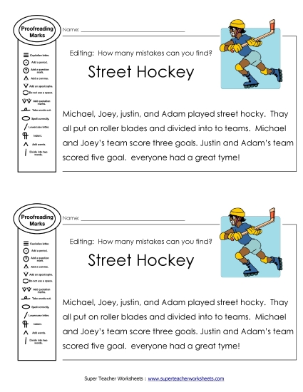 Editing Passages - Proofreading: Street Hockey