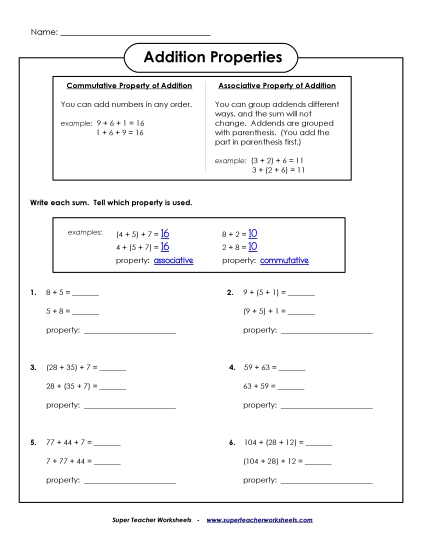 Basic - Properties of Addition Basic - Properties of Addition