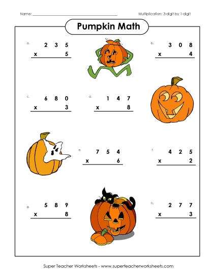 Multiplication - Pumpkin Math Multiplication (3-Digits x 1 Digit) Multiplication - Pumpkin Math Multiplication (3-Digits x 1 Digit)
