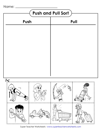 Push & Pull (Basic) - Push and Pull Sort (Cut and Glue) (Printable PDF Worksheet)
