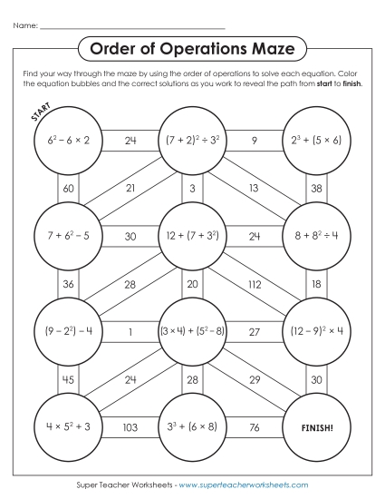 Whole Numbers Only - Puzzle: Order of Ops Maze