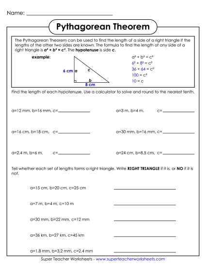 Level: Basic - Pythagorean Theorem - No Illustrations Level: Basic - Pythagorean Theorem - No Illustrations