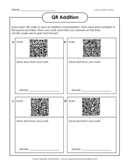 Partial Sums - QR Code Addition (4-Digit) Partial Sums - QR Code Addition (4-Digit)