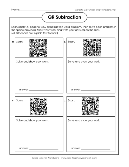 2-Digit Subtraction (With Borrowing) - QR Code Subtraction (2-Digit) 2-Digit Subtraction (With Borrowing) - QR Code Subtraction (2-Digit)