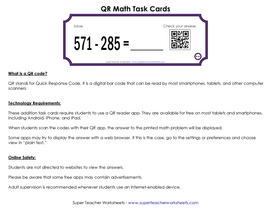 3-Digit Subtraction - QR Code Task Cards (3-Digit) 3-Digit Subtraction - QR Code Task Cards (3-Digit)
