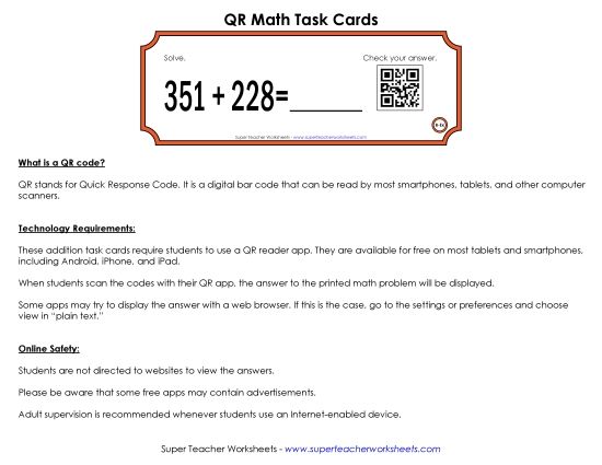 Addition (3-Digit Addends) - QR Code Task Cards (3-Digit)