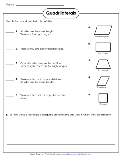 Quadrilaterals - Quadrilateral Matching Quadrilaterals - Quadrilateral Matching