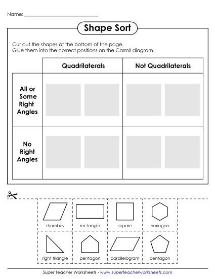Sorting Shapes - Quadrilateral Sort (Cut and Glue) Sorting Shapes - Quadrilateral Sort (Cut and Glue)