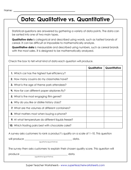 Statistical Questions - Qualitative vs. Quantitative Data