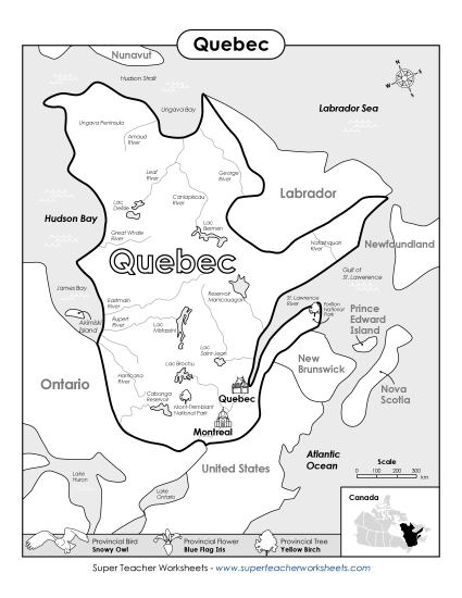 Maps - Quebec Map (Black & White)