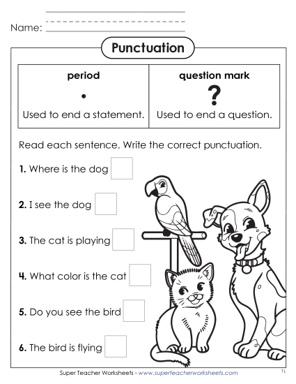 Periods, Question Marks, Exclamation Points - Question Mark & Period Fill-in Worksheet