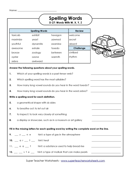 Worksheets - Question Worksheet (D-27)