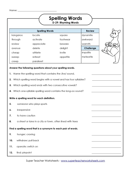 Worksheets - Question Worksheet (D-29) 